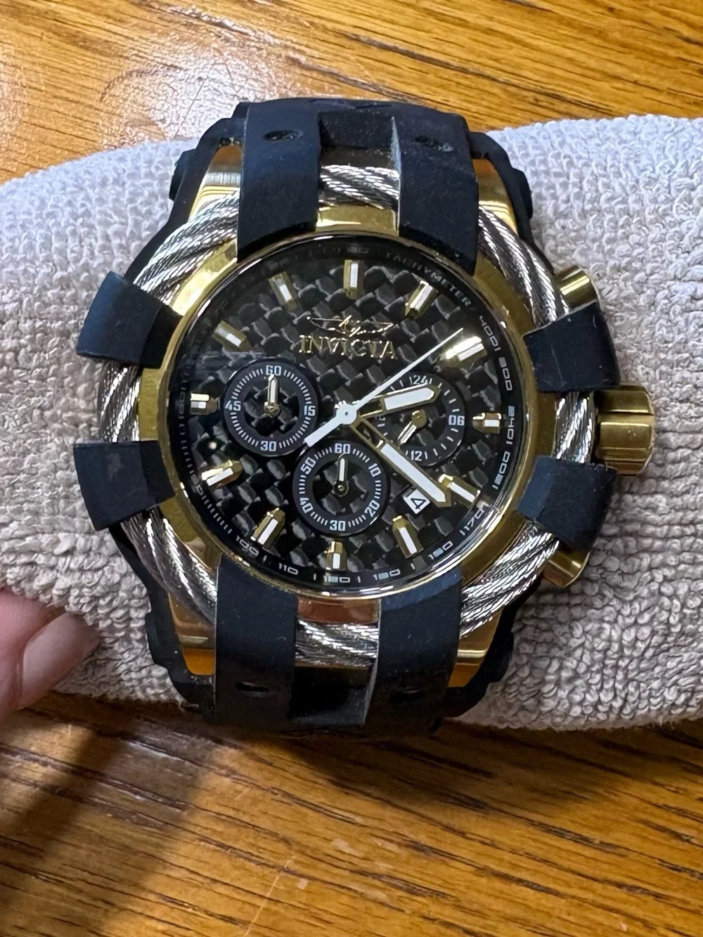 Men’s Invicta Black and Gold Cable-Accent Chronograph